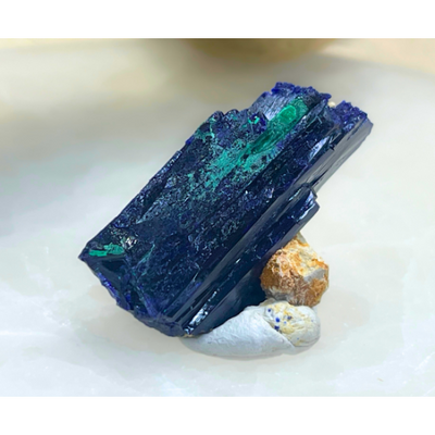 Azurite with Malachite Crystal - Very Rare - Kerrouchen, Morocco