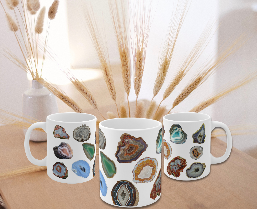 Boho Agate Geode Ceramic Mug - Crystals - Gemstones - Vintage Tea Cup, Perfect Gift for Crystal Lovers and Rockhounds