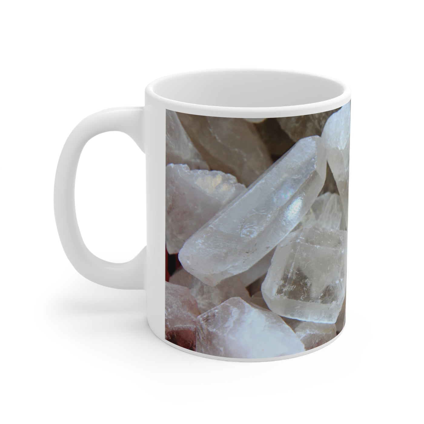 Quartz Crystals on Ceramic Mug Tea Cup for Crystal Collectors, Rockhounds, Gem & Mineral Lovers, Crystal Healing Lovers, Metaphysical Gift 11 oz