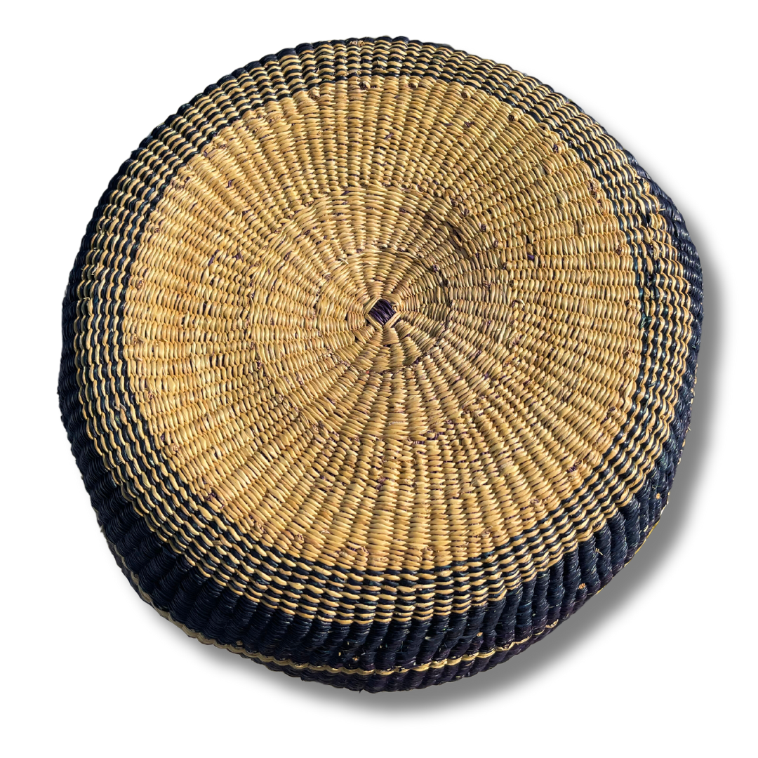 African Round Storage Bolga Ghana Woven Elephant Grass Basket -Large No Handles