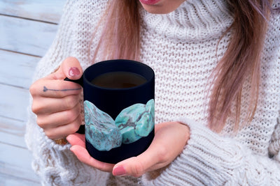 Boho Turquoise Stone Ceramic Mug - Crystals - Gemstones - Southwest Style Tea Cup, Perfect Gift for Crystal Lovers and Rockhounds 11 oz