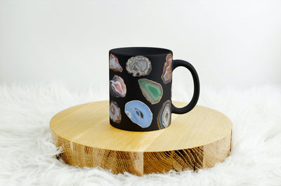Boho Agate Geode Ceramic Mug with Crystals and Gemstones - Vintage Tea Cup, Perfect Gift for Crystal Lovers and Rockhounds