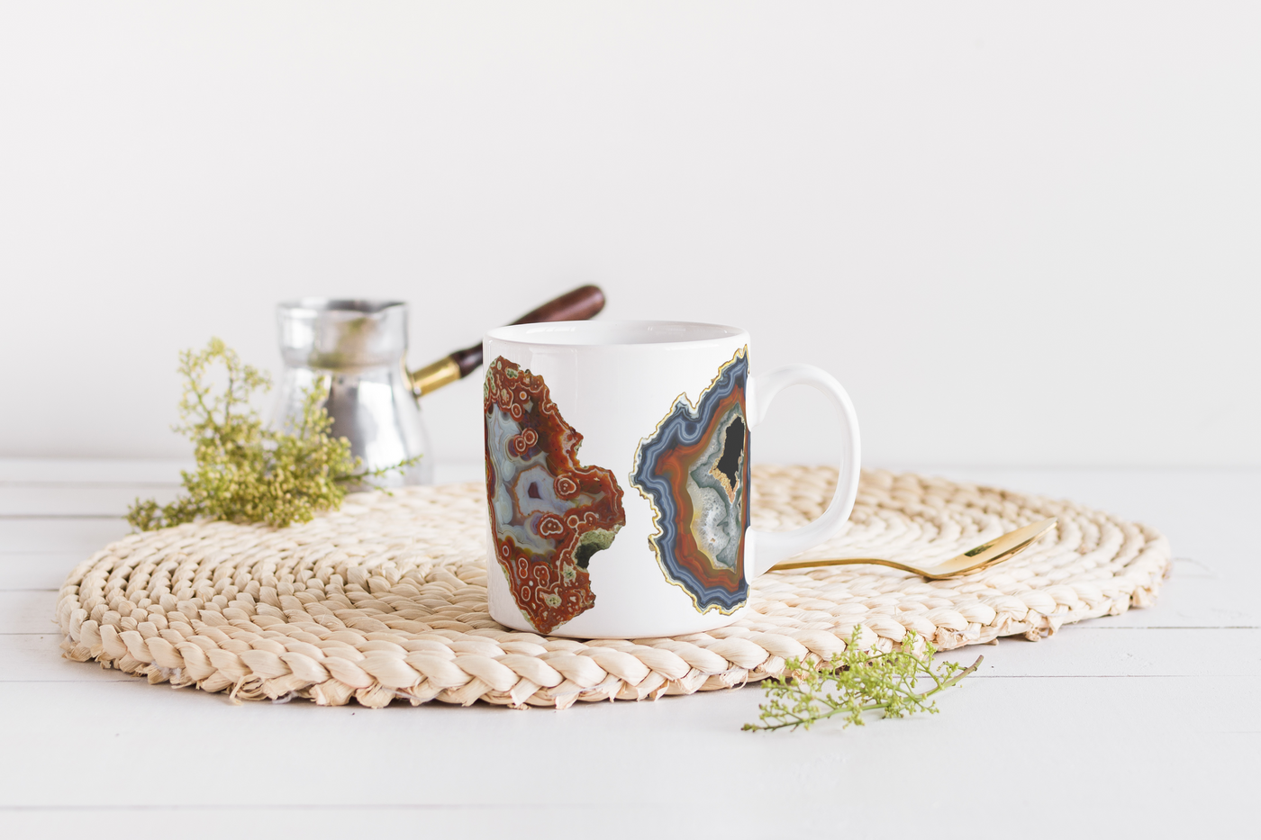 Boho Agate Geode Ceramic Mug - Crystals - Gemstones - Vintage Tea Cup, Perfect Gift for Crystal Lovers and Rockhounds