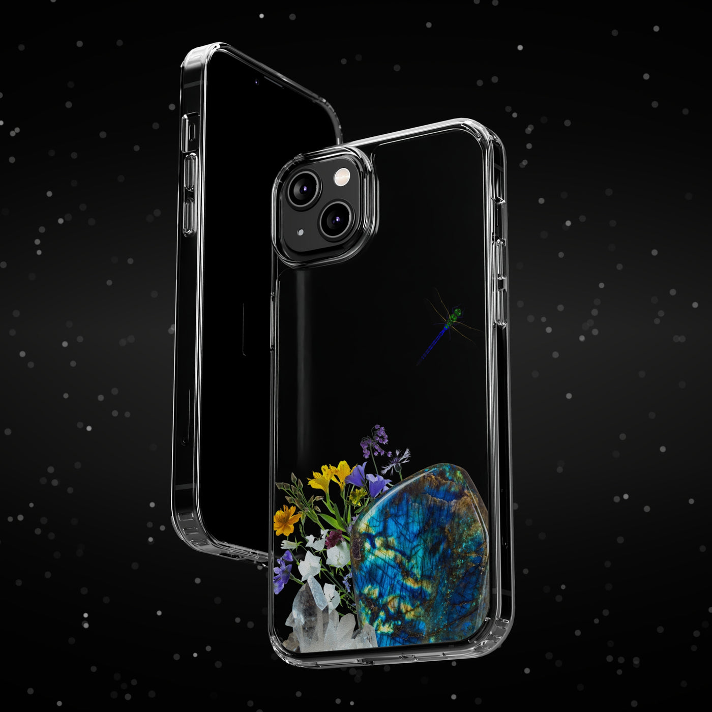 Crystal Clear Phone Case with Plants, Flowers, Crystals, Labradorite, Quartz | Durable, Slim, and Protective | IPhone-Android