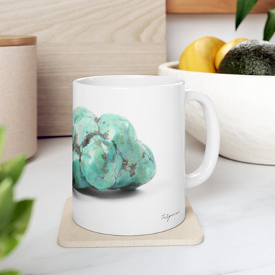 Boho Turquoise Stone Ceramic Mug - Crystals - Gemstones - Southwest Style Tea Cup, Perfect Gift for Crystal Lovers and Rockhounds 11 oz