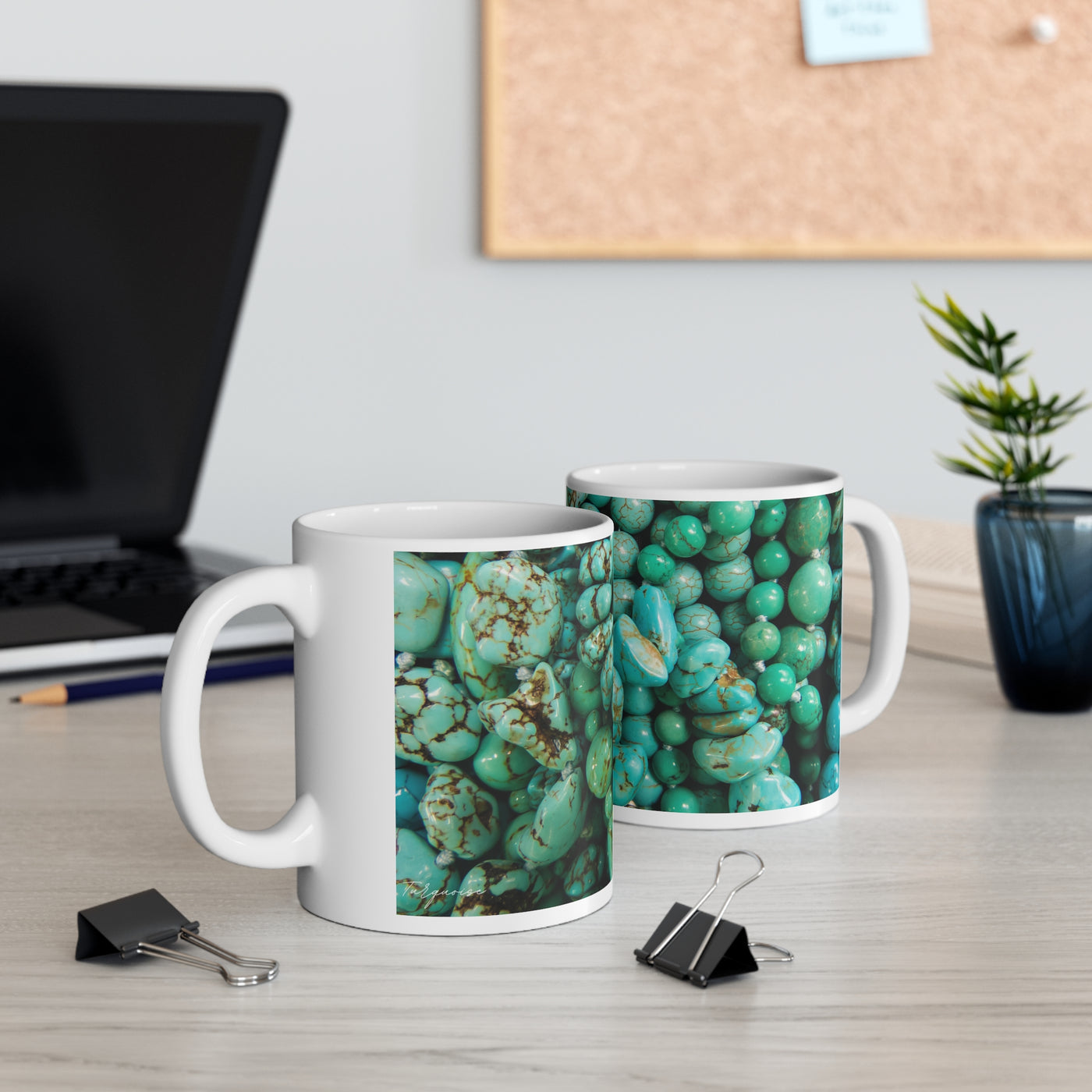 Boho Turquoise Stone Ceramic Mug - Crystals - Gemstones - Southwest Style Tea Cup, Perfect Gift for Crystal Lovers and Rockhounds