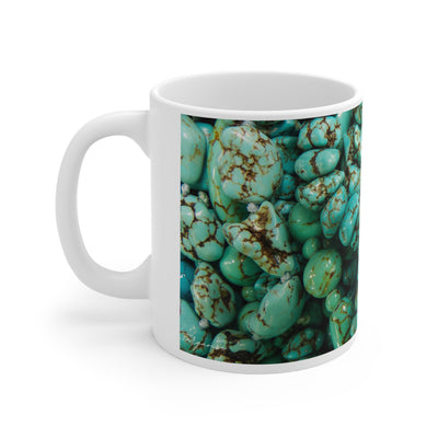 Boho Turquoise Stone Ceramic Mug - Crystals - Gemstones - Southwest Style Tea Cup, Perfect Gift for Crystal Lovers and Rockhounds