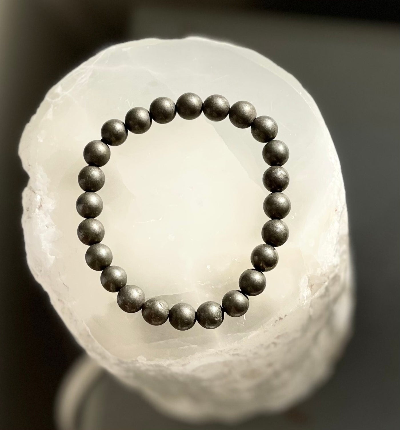 Pyrite beaded stretch bracelet 8mm 7.5 in.